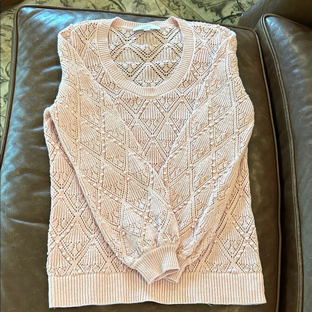 LOFT Pastel Pink Open-Knit Diamond Sweater